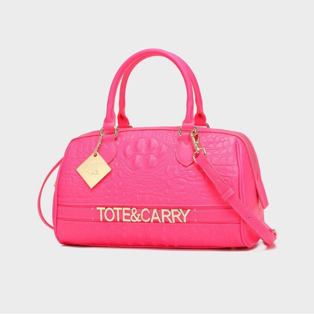 Tote&Carry Vibrant Pink Embossed Tote Bag